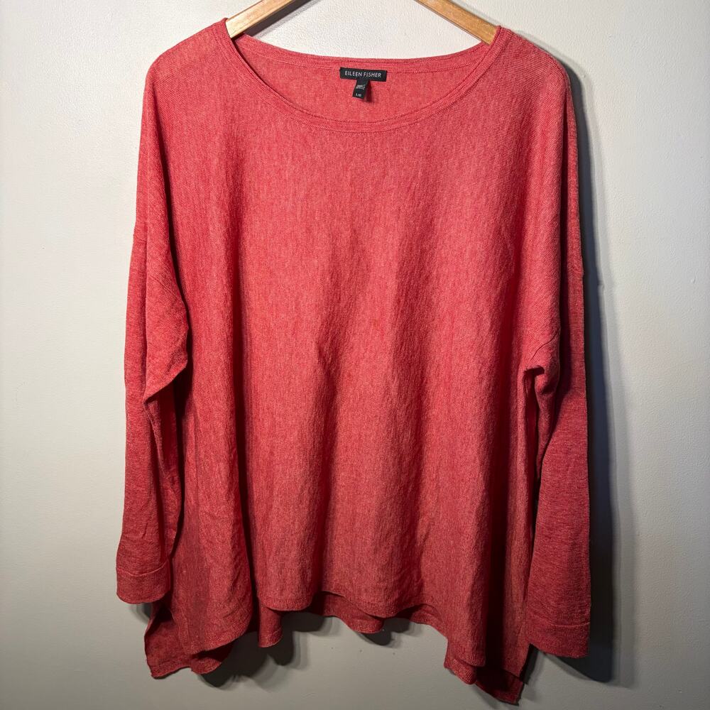 Eileen Fisher Sweater Lagenlook Cinnamon Red Tencel Wool Alpaca Thin Knit Boxy L